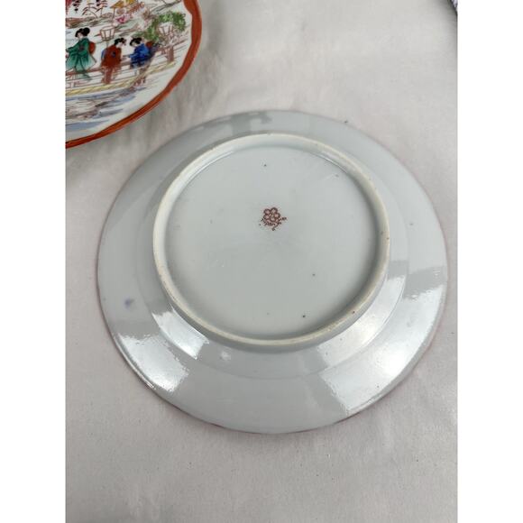 Japanese Antique China Three & Ins. Plates Geisha Floral Structures 1921-1941 - Picture 5 of 7